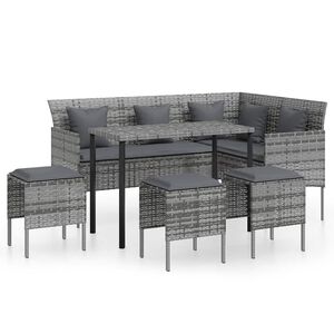 vidaXL 5 Piece L-shaped Couch Sofa Set with Cushions Poly Rattan Grey