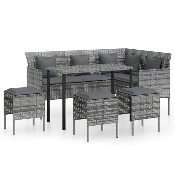 vidaXL 5 Piece L-shaped Couch Sofa Set with Cushions Poly Rattan Grey