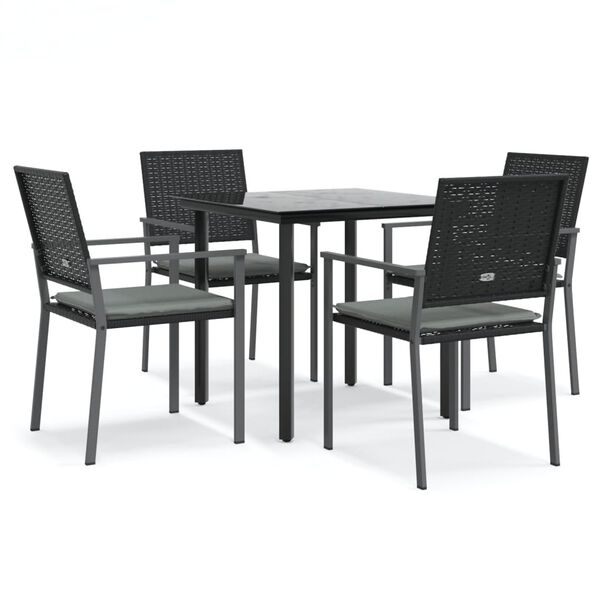 vidaXL 5 Piece Garden Dining Set with Cushions Poly Rattan and Steel