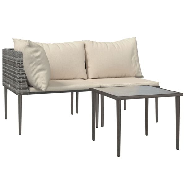 vidaXL 3 Piece Garden Lounge Set with Cushions Grey Poly Rattan