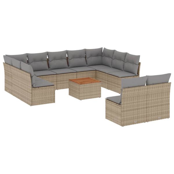 vidaXL 12 Piece Garden Sofa Set with Cushions Beige Poly Rattan