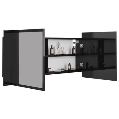 vidaXL LED Bathroom Mirror Cabinet High Gloss Black 100x12x45cm Acrylic