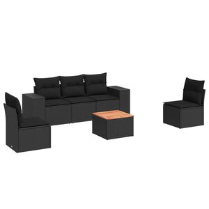 vidaXL 6 Piece Garden Sofa Set with Cushions Black Poly Rattan