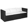 vidaXL 3 Seater Garden Sofa Black Poly Rattan with White Cushions