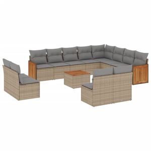 vidaXL 13 Piece Garden Sofa Set with Cushions Beige Poly Rattan