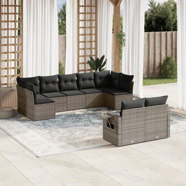 vidaXL 9 Piece Garden Sofa Set with Cushions Grey Poly Rattan