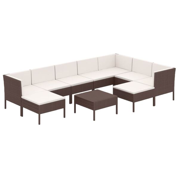 vidaXL 10 Piece Garden Lounge Set with Cushions Poly Rattan Brown