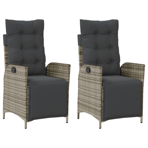 vidaXL Reclining Garden Chairs 2 pcs with Footrest Grey Poly Rattan