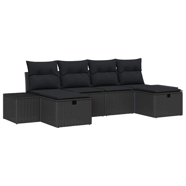 vidaXL Garden Sofa Set with Cushion 6 pcs Black Poly Rattan