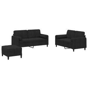 vidaXL 3 Piece Sofa Set with Pillows Black Velvet