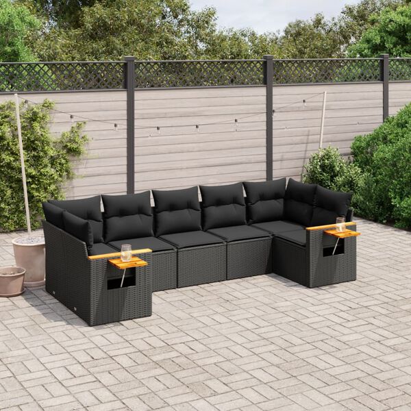 vidaXL 7 Piece Garden Sofa Set with Cushions Black Poly Rattan