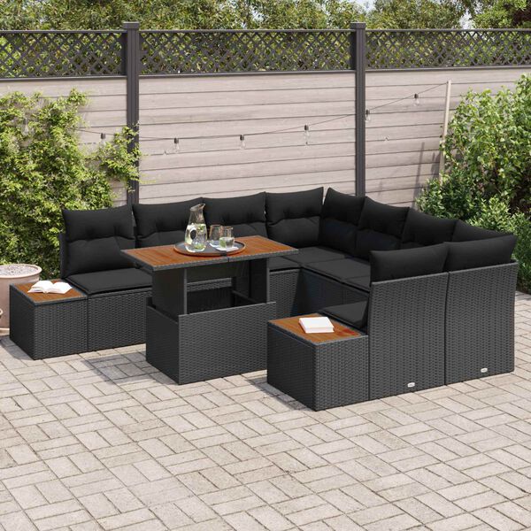 vidaXL Garden Sofa Set with Storage 9 pcs Black Poly rattan