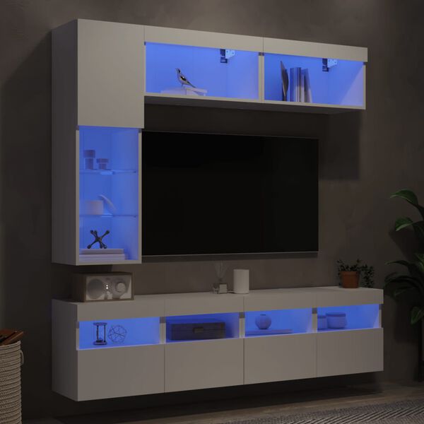 vidaXL 7 Piece TV Wall Cabinet Set with LED Lights White