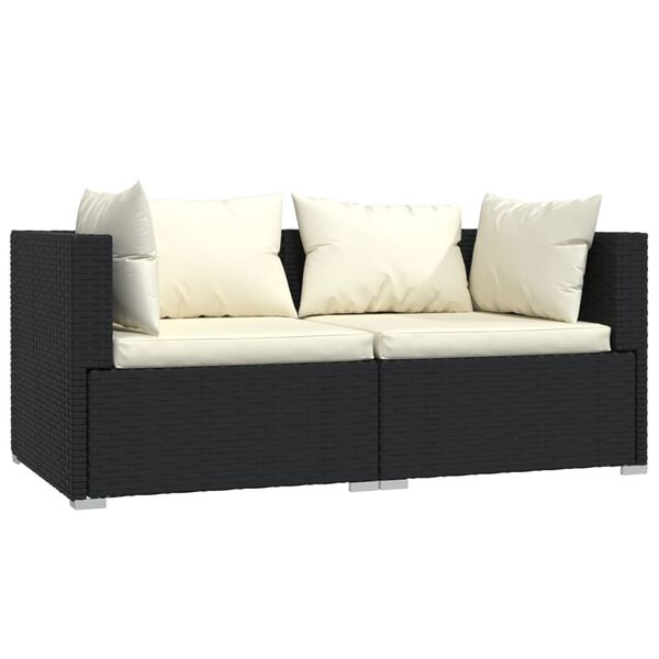 vidaXL 2-Seater Sofa with Cushions Black Poly Rattan