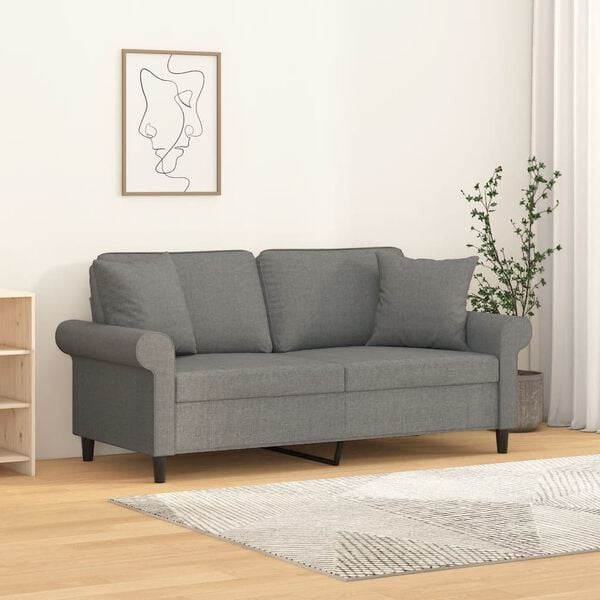vidaXL 2-Seater Sofa with Pillows&Cushions Dark Grey 140 cm Fabric