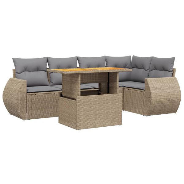 vidaXL 6 Piece Garden Sofa Set with Cushions Beige Poly Rattan