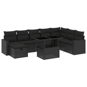 vidaXL 9 Piece Garden Sofa Set with Cushions Black Poly Rattan