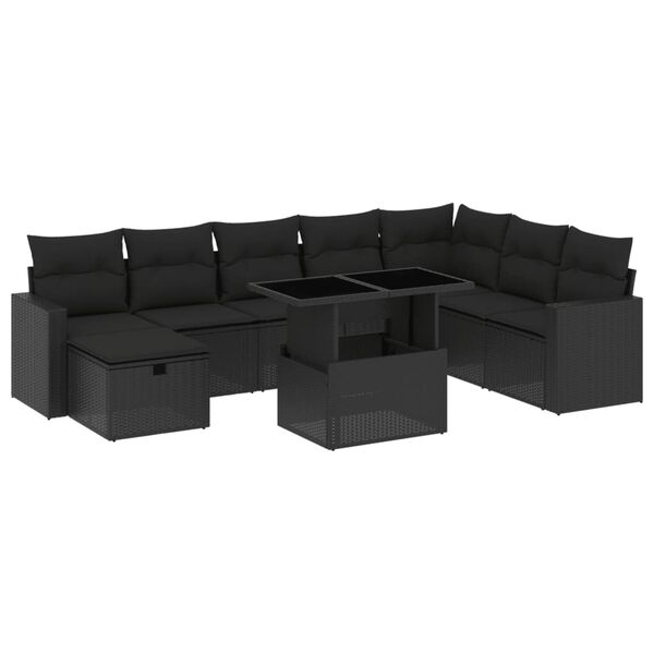 vidaXL 9 Piece Garden Sofa Set with Cushions Black Poly Rattan