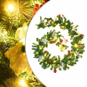 vidaXL Christmas Garland with LED Lights Green 2,7 m PVC