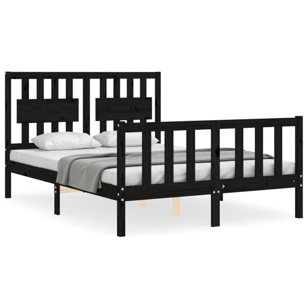 vidaXL Bed Frame without Mattress Black Double Solid Wood Pine