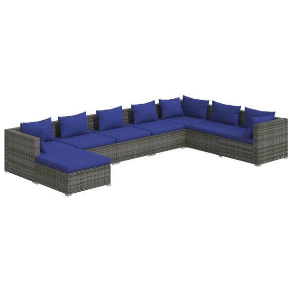 vidaXL 8 Piece Garden Lounge Set with Cushions Poly Rattan Grey