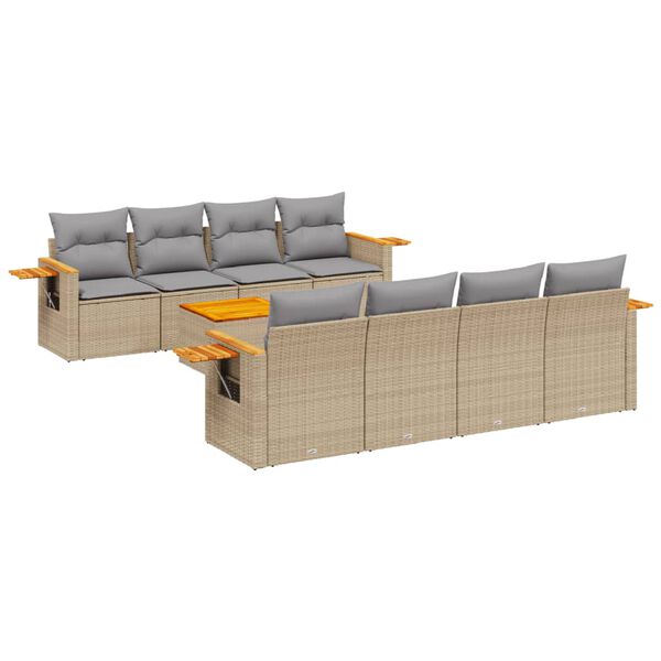 vidaXL 9 Piece Garden Sofa Set with Cushions Beige Poly Rattan