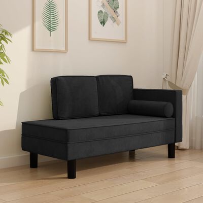vidaXL Chaise Lounge with Cushions and Bolster Black Velvet
