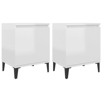 vidaXL Bed Cabinets with Metal Legs High Gloss White 40x30x50 cm