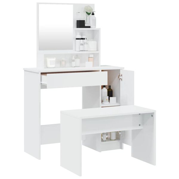 vidaXL Dressing Table Set High Gloss White 86.5x35x136 cm