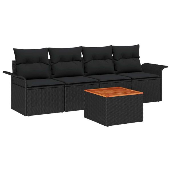 vidaXL Garden Sofa Set with Cushion 5 pcs Black Poly Rattan
