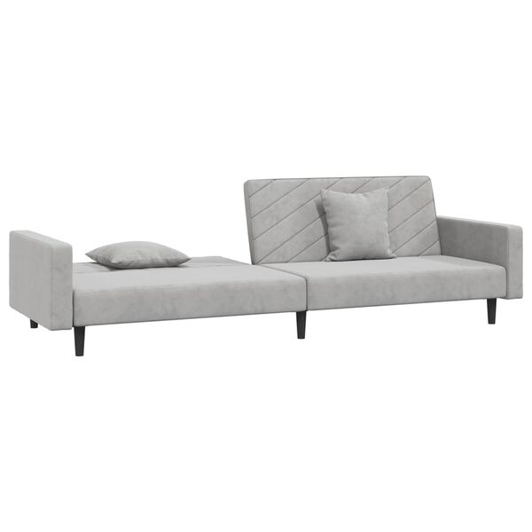 vidaXL 2-Seater Sofa Bed with Two Pillows Light Grey Velvet
