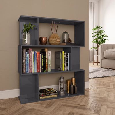 vidaXL Book Cabinet/Room Divider High Gloss Grey 80x24x96 cm Engineered Wood