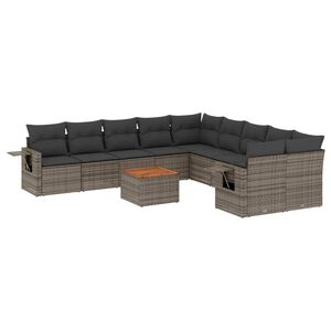 vidaXL 11 Piece Garden Sofa Set with Cushions Grey Poly Rattan