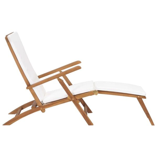 vidaXL Deck Chair with Cushion Cream White Solid Teak Wood