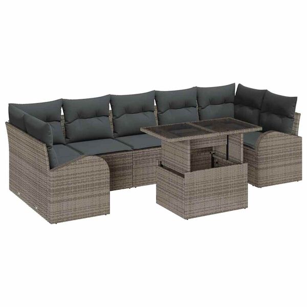 vidaXL Garden Sofa Set with Cushion Manual 8 pcs Grey Poly Rattan