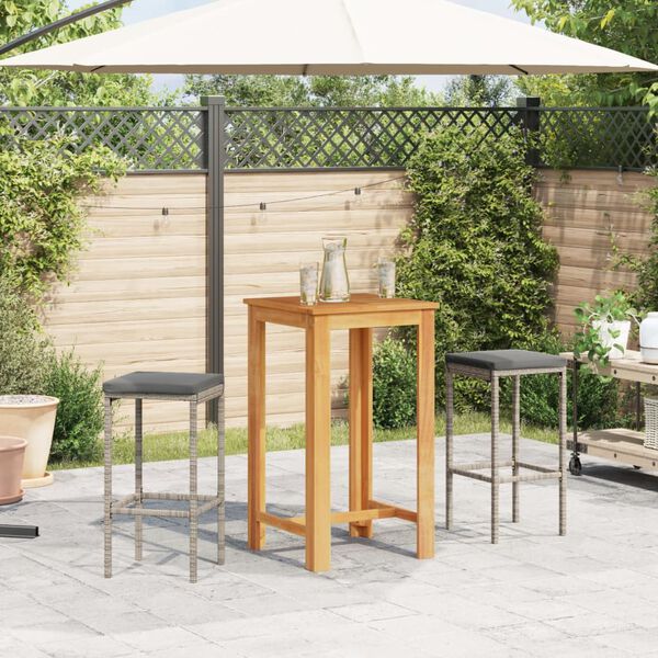 vidaXL 3 Piece Garden Bar Set Grey Solid Wood Acacia and Poly Rattan