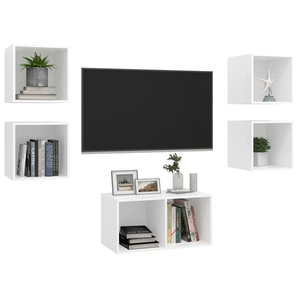 vidaXL 5 Piece TV Cabinet Set White Engineered Wood