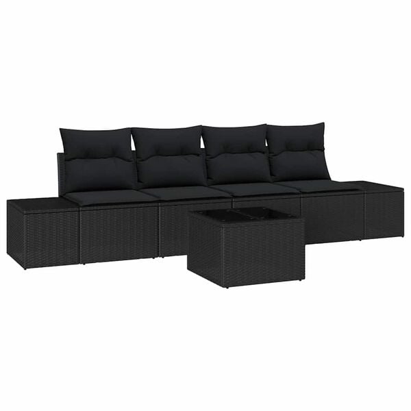 vidaXL Garden Sofa Set with Cushion 5 pcs Black Poly Rattan