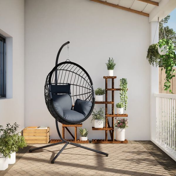 vidaXL Hanging Egg Chair with Stand Anthracite Rattan and Steel
