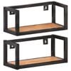 vidaXL Wall Shelf | Set of 2 | Black frame, Natural wood