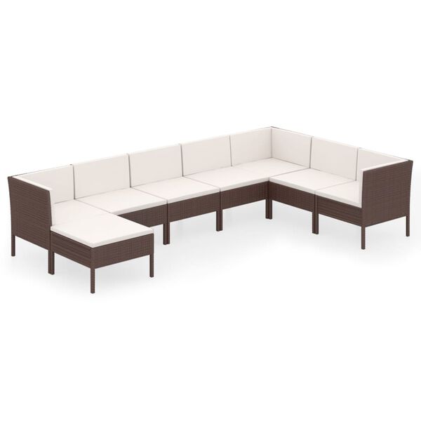 vidaXL 8 Piece Garden Lounge Set with Cushions Poly Rattan Brown