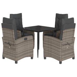vidaXL 5 Piece Garden Dining Set with Cushions Grey Poly Rattan