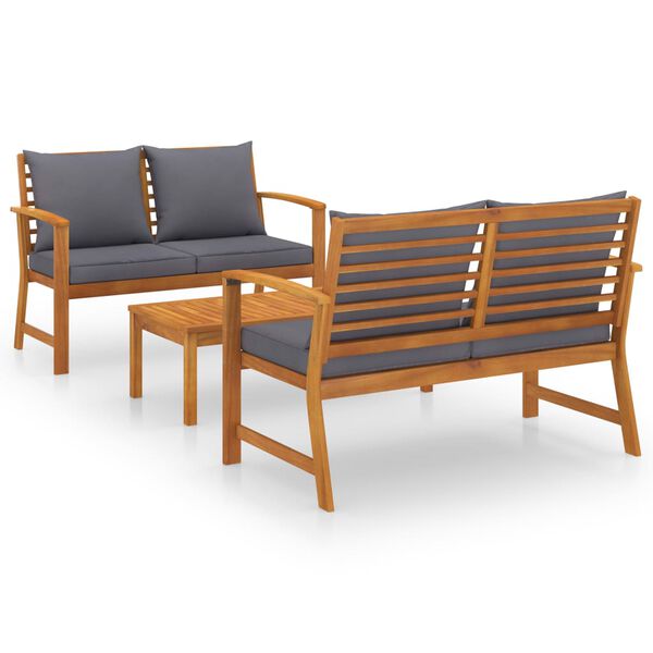 vidaXL 3 Piece Garden Lounge Set with Cushion Solid Acacia Wood