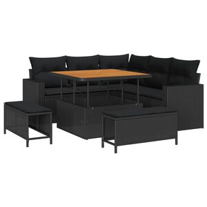 vidaXL Garden Sofa Set Height-Adjustable 8 pcs Black Poly Rattan