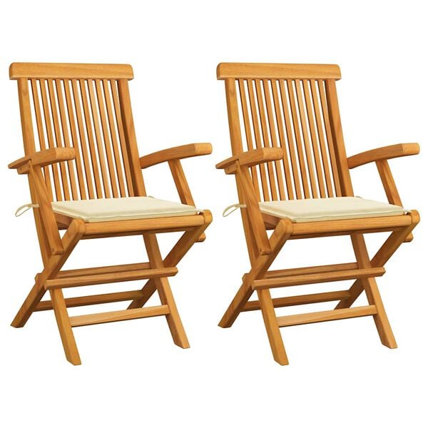 vidaXL Garden Chairs with Cream Cushions 2 pcs Solid Teak Wood