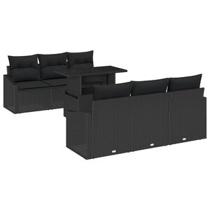 vidaXL Garden Sofa Set with Storage 7 pcs Black Poly Rattan