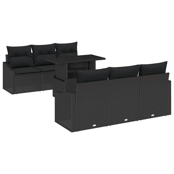 vidaXL Garden Sofa Set with Storage 7 pcs Black Poly Rattan