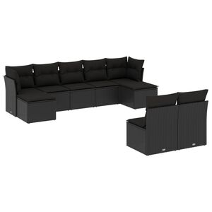 vidaXL 9 Piece Garden Sofa Set with Cushions Black Poly Rattan