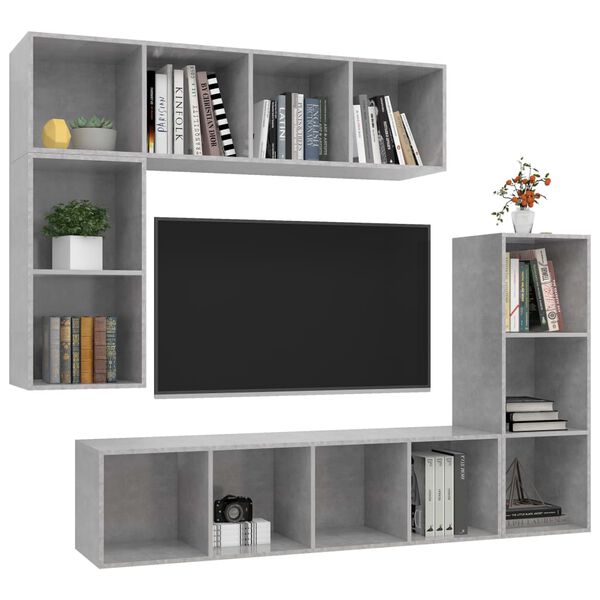 vidaXL 4 Piece TV Cabinet Set Concrete Grey Engineered Wood
