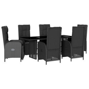 vidaXL 7 Piece Garden Dining Set with Cushions Black Poly Rattan